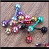 Tongue Rings Drop Delivery 2021 Single Gemtongue Barbell Ring Wholesale 50Pcs Lot Body Jewelry Stainless Steel Nipple Piercing Earring Bar Od