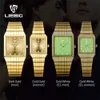 Square Gold Watch Women Men Quartz Wrist Watches Water Resistant Hand Clock Backlight Stainless Steel Male Bracelet 8808 210616