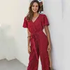 Tuta da donna estiva casual pagliaccetto con stampa punto rosso volant da spiaggia tutina vintage pantaloni lunghi tuta boho 210427