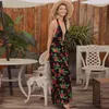 Red Róża Drukuj Damska Summer Sukienka Sexy Bez Rękawów Backless Maxi Długa Kobieta Boho Plaża Elegancka Vestidos Kwiatowy 210427