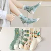 10 piezas = 5 pares de calcetines de mujer otoño instituto bordado cactus calcetines femeninos mujeres cálidos calcetines de algodón 211204