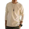 T-shirt da uomo in puro cotone tinta unita a maniche lunghe da uomo casual allentata moda giapponese minimalista top Tee abbigliamento bianco 210601