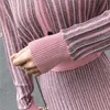 Peut-être U Femmes Lurex Knit Noir Rose Col V Cardigan à manches longues Maxi Jupe longue Solide Deux pièces Ensemble T0012 210529