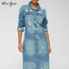 Femmes Trench Coats WeiYao Automne Hiver Femmes Sexy Déchiré Denim Vestes 2021 Vintage Casual Long Jean Veste Femme Plus La Taille Streetwear C