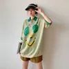 Camiseta de punto de Color para mujer, camisas holgadas informales con estampado de frutas y solapa de manga corta, ropa de moda para mujer, verano 210531