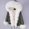 Maomaokong Parka Vinterjacka Kvinnor Real Fur Coat Big Natural Raccoon Fur Hood Tjock Varm Kort Parkas Streetwear 211018