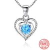 Original Solid 925 Silver Chain Choker Necklace Luxury Crystal CZ Love Heart Pendant Necklaces Women Party Jewelry Gifts264l
