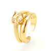 24K Gul Fine Solid Gold Fn Ring 1.4 CT Hjärta Simulerad Diamant Lyxigt Förlovningsbröllop Band Bridal Dual Rings yta