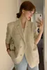 Korejpaa 여성 블레이저 2021 여름 한국어 세련 된 간단한 기질 옷깃 느슨한 3 버튼 반팔 슈트 짧은 재킷 X0721