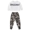 Fashion Children Sports Set Katoen Wit / Zwart T-shirts + Camouflage Broek Peuter Meisje Kleding Kids Tracksuit 4 8 12Years 210622