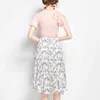 O-HEE асимметричные короткие рукава кружева полые вязаные верхние блузки рваные цветочные печать платье из двух частей набор комплект T3029 210514