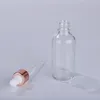 Luxury 5ML-100ML Glass Eye Dropper Bottle Clear Cosmetic Essential Oil Bottle With Rose Gold Cap In Stock