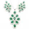 Boucles d'oreilles collier zircon cubique argent 925 ensembles de bijoux pour femmes vert grand CZ créé pendentif et boucle d'oreille dames