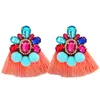 Bohemia Short Sector Tassel Earrings For Women Colorful Cotton ball Crystal Zircon Embellishment Dangle Earrings Vintage Jewelry