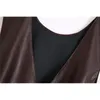 女性エレガントファッションフェイクレザートリップブラウスヴィンテージセクシー背中のないクロスサイドジッパーシャツ女性シックトップス210520