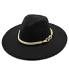 Yian Black White Wool Big Wide Brim Hats Simple Top Hat Panama Feel Fedoras Hat For Men Women Trilby Bowler Jazz Cap