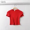 Bradely Michelle Moda Casual Verano Mujer Slim Fit camiseta ajustada Algodón Manga corta O-cuello camiseta Crop Tops 220307