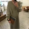 Shijia Korean Chic Loose Thicken Maxi Sweater Klänning V Nacke Långärmad Oversize Håll varm stickad Klänning Kvinna Höst Vinter 2021 G1214