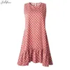 Summer Dress Casual Polka Dot Print Dress Women Sexig Backless ärmlös rem Röda strandklänningar Plus storlek 3XL Sundress Vestidos 210415