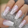 FALSE NAILS MEDIA V Form Pearlescent Fake Nail Natural Glossy French Coffin Faux Ongles Akryl Dekoration Prud22