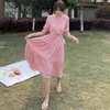 S-XL Vestido de verano de talla grande para niñas, fiesta bohemia, rosa, Vintage, de gran tamaño, de manga corta, para mujer, Vestido 210423
