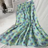 Za Women Midiskirt with High Waist Floral Print Elegant A-line Femme Summer Loose Chiffon Pleated Midi Skirt 210529