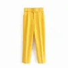 Kvinnor Mode Solid Färg Sashes Casual Slim Byxor Chic Business Trousers Kvinna Fake Zipper Pantalones Mujer Retro Byxor P575 211101