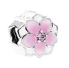 Wholesale30pcs Fits Pandora 925 Sterling Silver Bracelet Pink Enamel Magnolia Crystal Dangle Beads Charms For European Snake Charm Chain Fashion DIY Jewelry Women