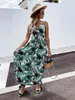 Mujeres gasa estampado floral largo halter correa sin espalda sexy playa streetwear damas sin mangas patchwork boho vestido vestido 210520