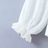 V-образные шеи оборманы винтажные блузки рубашки женщины белые с длинным рукавом кнопка повседневные короткие вершины весна осень белье женское топ 210427