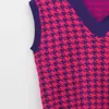 MEIYANGYOUNG V-Ausschnitt Strickpullover Weste Frauen ärmellose übergroße Pullover Houndstooth Vintage Herbst Weste Pullover weiblich 210819