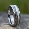 Anneaux de mariage 8mm hommes mode carbure météorite bois incrusté bijoux de fiançailles cadeau pour petit ami accessoires
