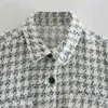 Dames Vintage Houndstooth Plaid Wollen Jas Femme Lange Mouw Double Pockets Patch Casual Jas Chic Tops 210520