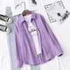 HSA Blouse Women White Long Sleeve Shirt Spring Chemise Femme Twill Blusas Mujer Purple Candy Color Solid Oversized Shirts 210430