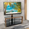 LEADZM TSG008 32-65" Corner Floor TV Stand Furniture with Swivel Bracket 3-Tier Tempered Glass Shelvesa21