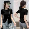 summer Women short Sleeve zipper T Shirt Fashion ops Casual Slim O collar Woman Shirts tops ladies 210507
