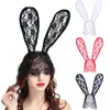 Laço Big Bunny Orelhas Headbands Headbands Cabelo Preto Halloween Máscara Vermelho Branco Renda Dança Festa Fotografia Headdress