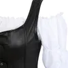 Bustiers Corsets Plus Size 6XLスチームパンクコルセットドレス女性用スカートとルネッサンスシャツのゴシック海賊コスチュームの3ピースレザー