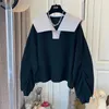 Women's Hoodies & Sweatshirts [EWQ] Retro Navy Collar Waffle Pleated Sweatshirt Long Sleeve Korean Loose Bubble Black Top Female 2021 16E469