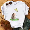 T-shirt das mulheres Hedgehog bonito camisas engraçadas t mulheres roupas kawaii gráfico impresso camiseta mujer feminina tshirt tops