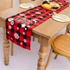 Christmas Table Runner Buffalo Check with Reindeer,Snowflake,Pine Tree Pattern Holiday Party Home Decoration XBJK2108