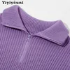 Yiyiyouni Zipper Polo Collar Stickad Oversierad Tröja Kvinnor Höst Vinter Casual Tjocka Pullovers Kvinna Lösa Vit Jumper 210806