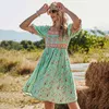 Panie Czeski Krótki Kwiatowy Druku Letnia Sukienka Kobiety Casual Wysoka Talia Mini Kobiety Plażowa Dress Kobieta Sundress Vestidos Mujer 210416