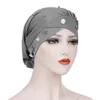 Nuove Donne Musulmane Perline Cancro Cappello Cappello Cofano Turbante Foulard Wrap Cap Perdita di capelli Elastico Skullies Berretti Arabo Copertura Moda