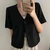 Nomikuma Korte Mouw V-Neck Blazer Coat Dames Casual Koreaans Solid Blazers Zomer Dunne Single Breasted Suit Jacket 6H311 210427