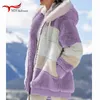 S-5XL Dames Veste Hiver Casual Chaud Peluche Lâche À Capuche Rétro Doux Fermeture À Glissière Fausse Fourrure Manteau Poche À Manches Longues Femmes 211014