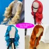 Body Wave Wig Honey Blonde Simulation Brésilienne Cheveux Humains Bleu / Rouge / Auburn Couleur Hd Frontal Highlight Synthétique Aucun Lace Front Wigs