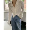Koszulki damskie bluzki retro biała szachownica koszula śliczna bluzka Y2K elegancka moda na guziki z długim rękawem top dziewczyna T-shirt BlouseWomen's