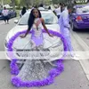 Блестящее платье Purple Permaid Prom с пером 2K22 Pop Girls Gutders Gowns Gala Встречайте выпускную одежду для вечера 314p