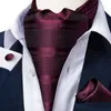 Bow Ties Classic Bourgogne Red Ascot Silk Striped Woven Scove Cravat Tie Pocket Square Cufflinks For Men Wedding Slips Ring Set Fier22